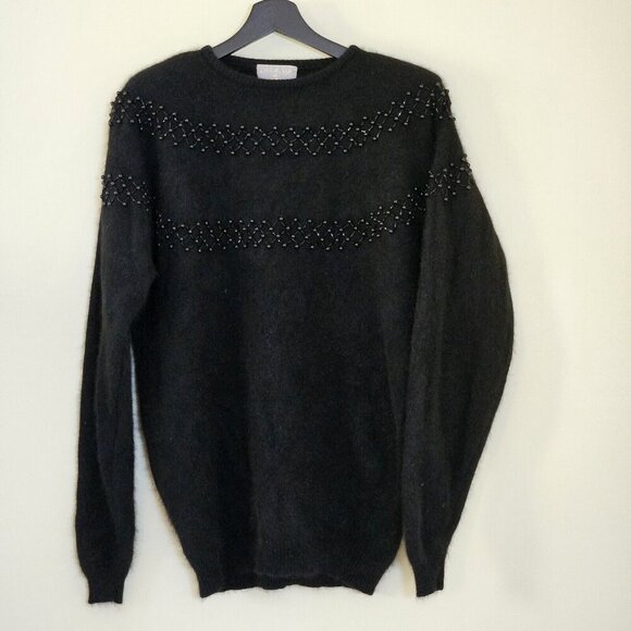 Antonello Biffa by Sivi Sweater Womens M Black Crew Neck LS Embellished Holiday - Picture 1 of 14